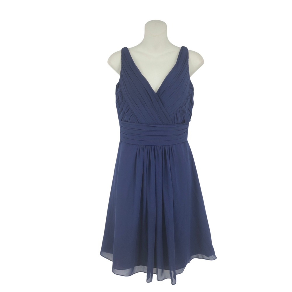 Bill Levkoff Dress Women 6 Blue Chiffon Sleeveless V-Neck Bridesmaid Formal Prom